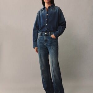 Mango Oversize Denim Shirt in Dark Blue